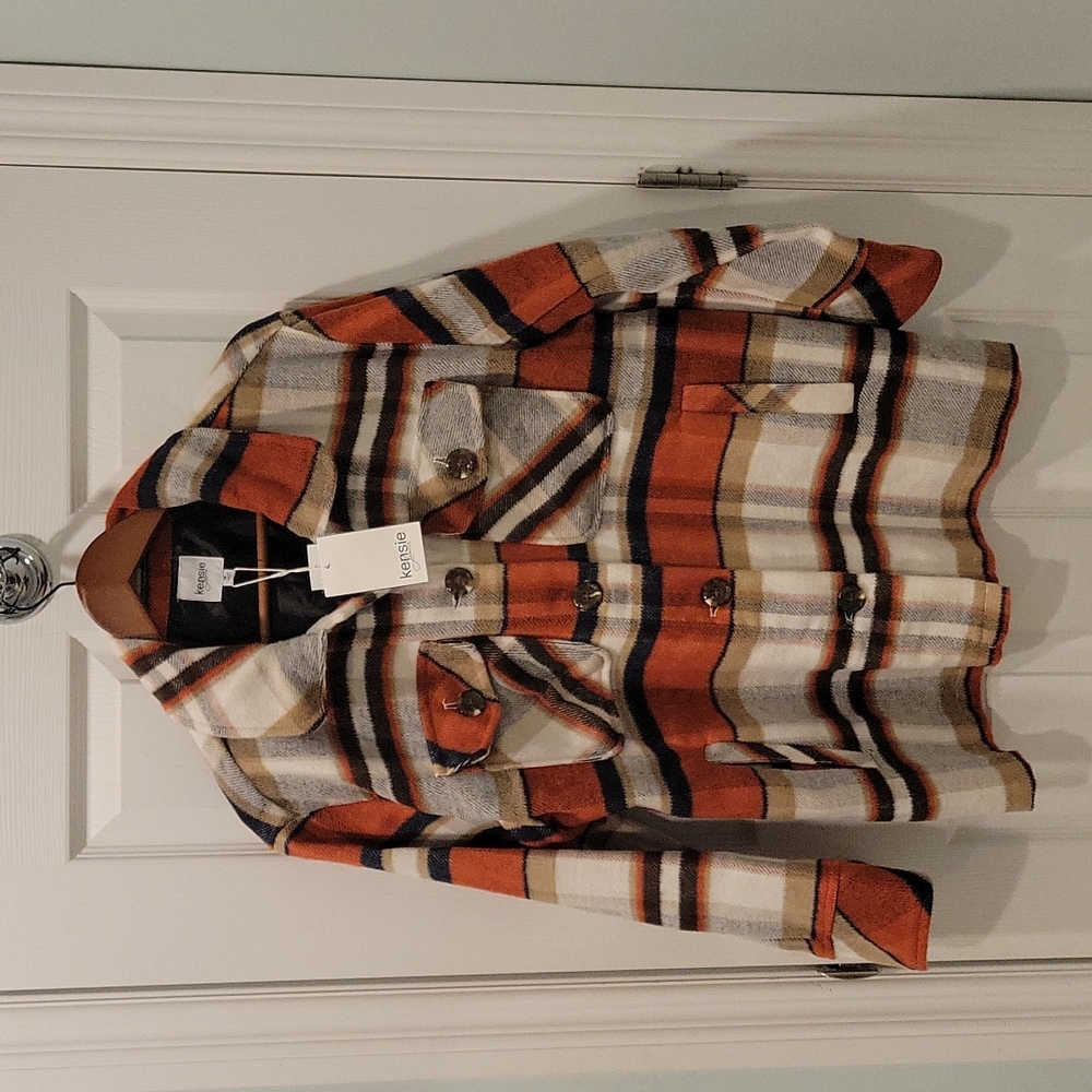 NWT Kensie Jeans camel plaid lightweight jacket